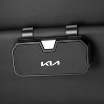 AEF1 Car Emblem Visor Glasses Case Goatskin Sunglasses Holder Organizer Clip for Kia Sportage Sorento K5 K3 Seltos Rio Carnival Ceed