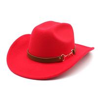 Traditional Tibetan Style Western Cowboy Hat With Wool Felt For Men And Women Summer Sun Protection raudona