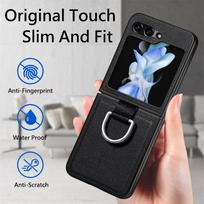 Black Leather Cover for Samsung Galaxy Z Flip 7 FE 5G Flip4 Flip6 Flip7 Flip 6 5 3 4 Flip3 Flip5 Ring Holder Phone Case Coque Galaxy Z Flip7 FE juoda