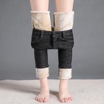 Moteriškos Žieminės Džinsinės Kelnės Su Fleece Pamušalu Slim Tamprūs Šilti Jeggings Stori Siauri Kelnės 26 mėlyna