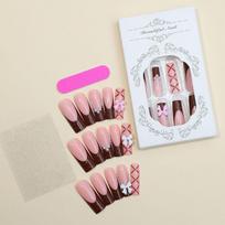 Long Pipe Wear Nail Chocolate French Bow Pearl Fake Nail Nuimamas Nail Art Nagų gabaliukas None