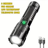 60W Super Galingas Žibintuvėlis USB Įkraunamas Su įmontuota baterija Teleskopinis Priartinimas Žibintuvėlis Nešiojamas Lauko Avarinis Apšvietimas 60W
