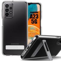 Dėklas Samsung Galaxy A23 5G, silikoninė apsauga su reguliuojamu 95 laipsnių stoveliu, sidabrinis