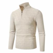 Men's Casual Solid Color Semi-zipper Stand-up Collar Knitted Sweater, Men's Fleece Warm Knitted Pullover Sweater L smėlis