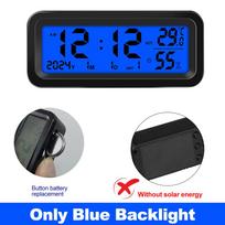 Solar Car Digital Clock Date Week Temperature Humidity LCD Backlit Display for Dashboard Car Clock Automobiles Internal Stick-On Without Solar Blue