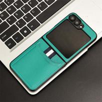 For Samusng Galaxy Z Flip 7 FE Case Insert Card Soft Leather Scratch-resistant Phone Case For Galaxy Z Flip 6 5G Fold Cover For Z Flip 7 FE žalia