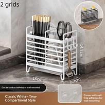 Wall-Mounted No-Drill Cutlery Rack Stainless Steel Space-Saving Anti-Scratch Utensil Organizer for Home Kitchen Storage 2 balta