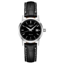 LONGINES 1832 series automatic mechanical movement 30 meters waterproof women's watch 30mm black dial stainless steel case leather strap L4.325.4.52.1 juoda