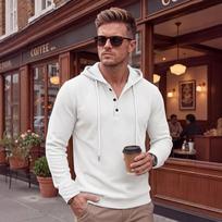 Men Waffle Loose Casual Long Sleeve Hooded Henley Pullover Sweatshirt S balta