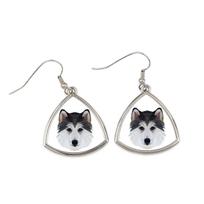 Husky Syberyjski, Siberian Husky -Kolczyki Ze Zdjęciem I Napisem Geometryczne Pies Art-Dog