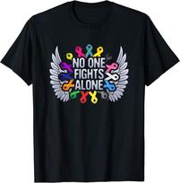 No One Fights Alone Multi Ribbon Cancer Awareness Unisex T-Shirt S