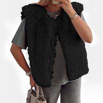 Women's Fashion Casual Sleeveless Solid Color Plush Vest Jacket L juoda