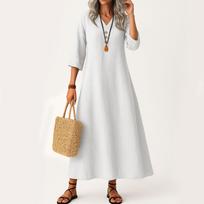 Suknelė moterims Ilga Boho paplūdimio suknelė Elegantiška maxi suknelė V formos iškirpte 3/4 rankovėmis M balta