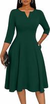 Medium and long dress, font slim fit, horn dress, seven-quarter sleeve wedding guest work dress M žalia