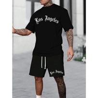 Men's Casual Los Angeles Letter Print Comfortable Short-Sleeve T-Shirt L