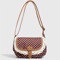 Vintage Polka Dot Crossbody Bag for Women Lace Patchwork Shoulder Bag Retro Flap Messenger Bag Casual Lightweight Handbag Small Satchel Purse juoda
