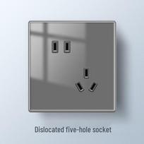 Smart Concealed 5-Hole Wall Socket with Gray Glass Panel CN plug (adapter included)
