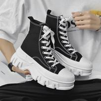 2025 Forest Style Thick-Soled Canvas High-Top Casual Women's Shoes with Closed Toe 42 juoda/balta