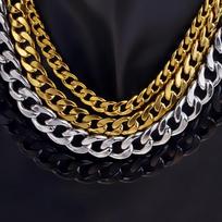 NK Titanas ir Nerūdijantis Plienas Kubietiška Auksinė Grandinėlė Porų Vėrinys - Hip-Hop Punk Papuošalai Steel Color 50cm Length 3mm Width