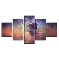 Paveikslėliai Dekoras Miegamojo rėmas Sienų Meno spausdinimas 5 vienetai drugeliai ir violetinės gėlės peizažas HD drobės tapyba Modulinis plakatas 20x35cm*2  20x45cm*2  20x55cm*1