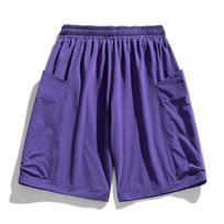 Vasaros Retro Darbo Drabužių Šortai Vyriški Laisvi Su Daugybe Kišenių Vienspalviai Universalūs Kasdieniai Penktadalio Ilgio Kelnės M violetinė