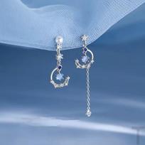 Star Moon Earrings Women'S Lamp Luxury Niche Design Earrings Asymmetrical Temperament Fringed Earrings Premium