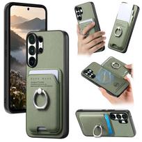 Prabangus odinis kortelių laikiklis telefono dėklas, skirtas Samsung S26 S25 Edge FE Ultra S24 Plus S23 S22 S21, su stoveliu, sulankstomas dangtelis Galaxy S24 žalia