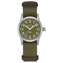 HAMILTON Khaki Land War Series Quartz Movement 50 Meters Waterproof Unisex Swiss Watch 33mm Green Dial Stainless Steel Case Fabric Strap H69301960 žalia