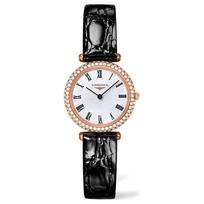 LONGINES Jialan series quartz movement 30 meters waterproof women's watch Swiss white dial 18K rose gold case crocodile leather strap L4.307.9.81.0 auksas