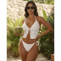 Solid Color Chest Strap Sexy Two-piece Bikini Swimsuit S balta