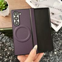 For Samsung Galaxy Z Fold 7 Case Hard carbon fiber Magnetic MagSafe Protective Back Cover Case For Samsung Z Fold 7 6 5 Shell For Z Fold 7 violetinė