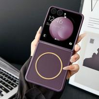 For Samsung Galaxy Z Flip 7 Case Luxury PU Matte Magnetic Wireless Charging Protective Back Cover Case For Z Flip7 6 5 4 3 Shell Galaxy Z Flip7 violetinė