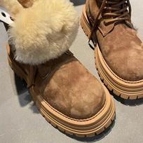 Platform Snow Ankle Boots Women Fur Warm Suede Shoes Woman  Trend Winter Short Plush Goth Walking Motorcycle Botas De Mujer 35