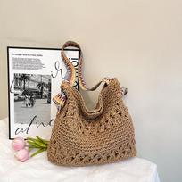 Lazy Style Large-capacity Seaside Vacation Woven Bag Commuting Tote Bag chaki