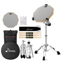 Donner būgnų treniruočių padų rinkinys su tyliu snare būgnu, nešiojamu būgnu, 3 poros ir 6 būgnų geliais, stovas, kuprinė, būgnų lazdelės, (12 colių) pilka spalva