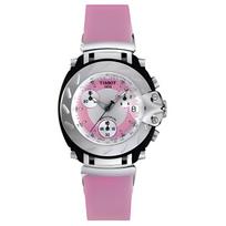 Tissot T-Race serijos kvarcinis laikrodis 100M atsparumo vandeniui 32,6 mm rožinis ciferblatas nerūdijančio plieno dervos korpusas guminis dirželis T011.217.17.331.00 Regular Watch Box,Pink Watch Dial