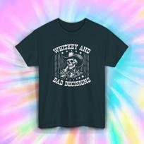 Whiskey And Bad Decisions Shirt Cowboy Skull Funny Western Tee S-5XL S įvairiaspalvis