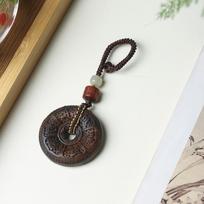 Agarwood Mantra Coin & Rosewood Flower Keychain Pendant Gift