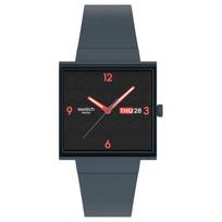 SWATCH Essentials serijos Kvarcinis mechanizmas Atsparus vandeniui iki 20 metrų Unisex Šveicariškas laikrodis 41,8 mm Juodas ciferblatas Augalinio keraminio korpusas Silikoninė apyrankė SO34M701 juoda