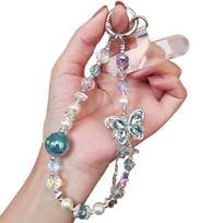 Pearl Crystal Bead Phone Strap Wrist Chain Mobile Phone Lanyard  Phone Case Accessories mėlyna