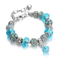 2025 New Fashion Big Hole Beaded Crystal Bracelets for Women Charm Heart Stainless Steel Pendant Korean Jewelry Luxury Gifts 18cm