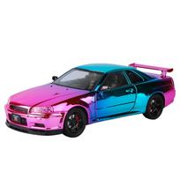 1/24 Nissan Electroplated GT-R GTR R34 Alloy Sports Car Model Diecasts Metal Track Racing Car Vehicles Model Sound Light Kids Toys Gift rožinė
