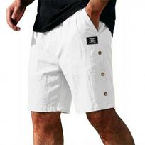 Mens Linen Blend Loose Casual Buttoned Summer Beach Five Inch Shorts S balta
