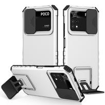Atsparus smūgiams dėklas, skirtas Xiaomi POCO X4 Pro X5 5G M3 M4Pro Push Pull Camera Protection Live Stand telefono dangtelis, skirtas POCO X3 NFC for POCO X3 NFC balta
