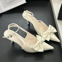 Fashion Nude Pink Butterfly-Knot Ankle Strap Women Pumps Sexy Pointed Toe Patent Leather High Heels Elegant Heeled Sandals Party Shoes 35 balta