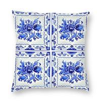 45x45cm Blue Willow Chinese  and White Porcelain Inspired Pillowcase Living Room Cushion Cover Square 16x16Inch white