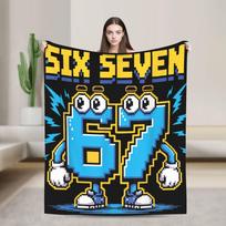 Six Seven 67 Meme Brainrot Pop It Funny Italian Style Flannel Blanket Girl Soft Warm Bedding Throws Autumn Living Room Bedspread 76x102cm