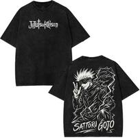 Jujutsu Kaisen Satoru Gojo Vintage Wash Oversized T-Shirt, Unisex Anime Fan Streetwear Tee, 100% Cotton Casual Short Sleeve Top L