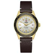 RADO radar manual mechanical movement waterproof 100 meters fashion style men's silver dial stainless steel PVD coated case leather strap R32193018 sidabras