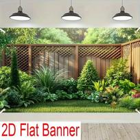 2D Sunlit Crisscross Timber Privacy Fence Ornamental Grass Yard Photo Background 47.2x31.5inch/120*80cm
